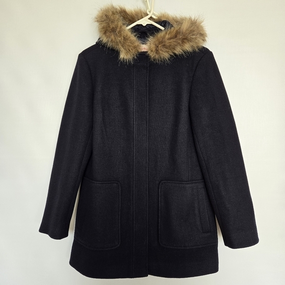 BROOKS BROTHERS RED FLEECE COAT JACKET WOMENS HOODED WOOL NAVY BLUE (SIZE 4)